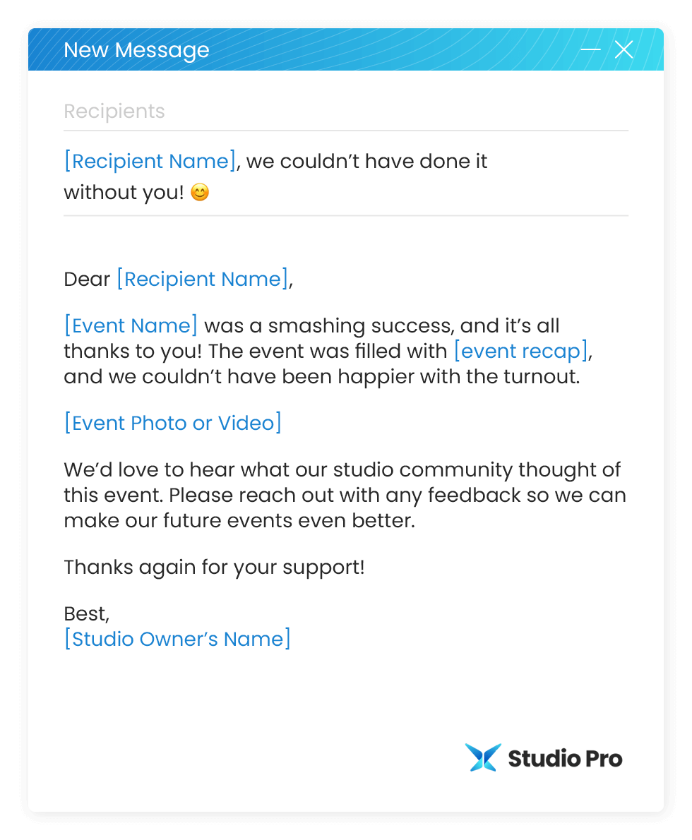 Dance event thank-you email template