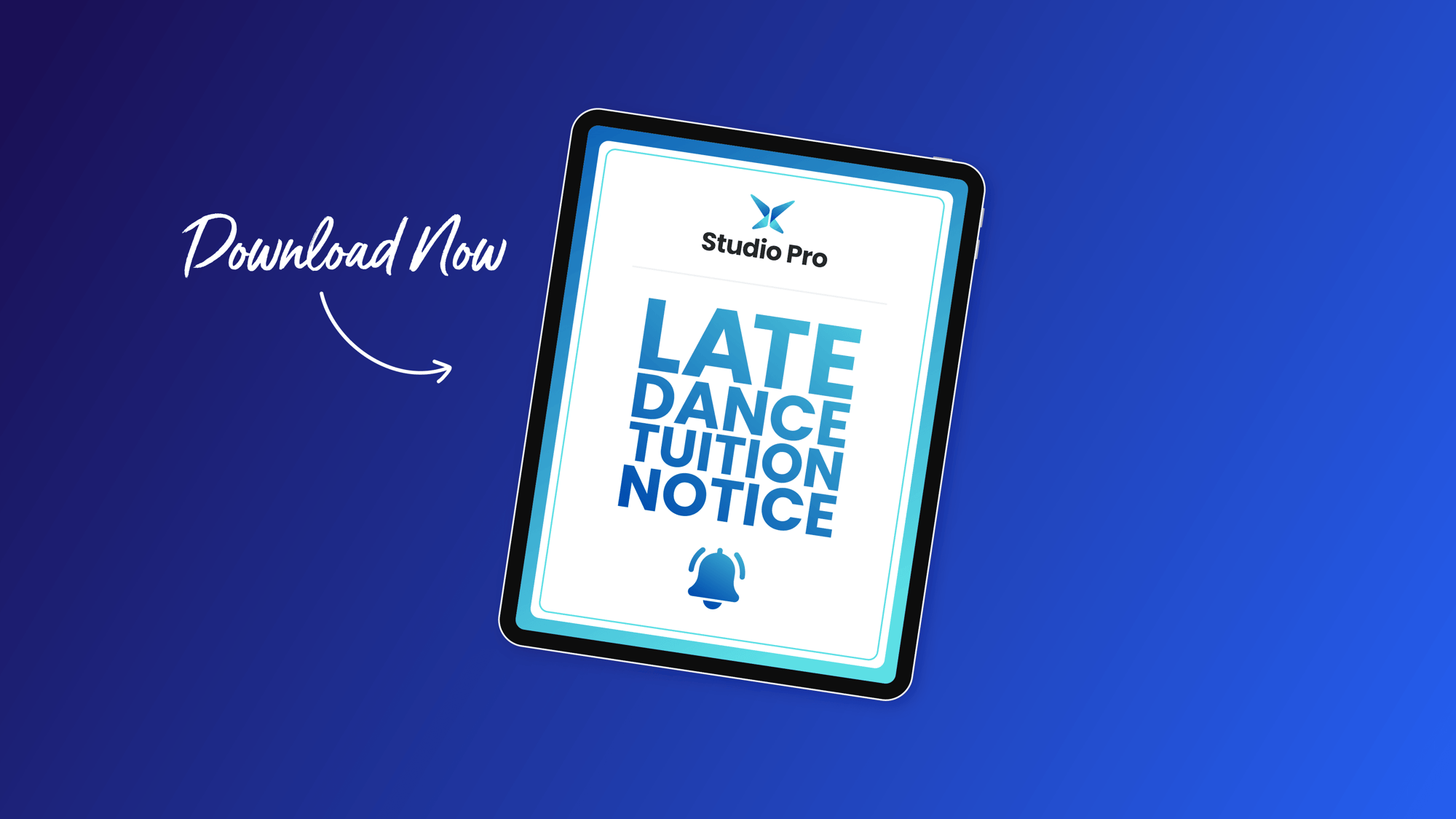 The title of the resource, "Late Dance Tuition Notice" on a tablet screen