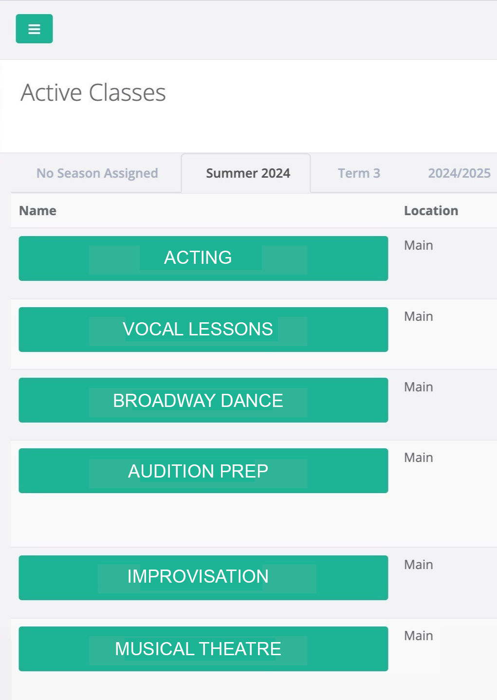 Performing Arts Center Software_Classes