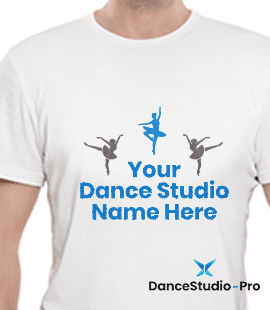 Example of branded merchandise with the phrase “Your Dance Studio Name Here.”